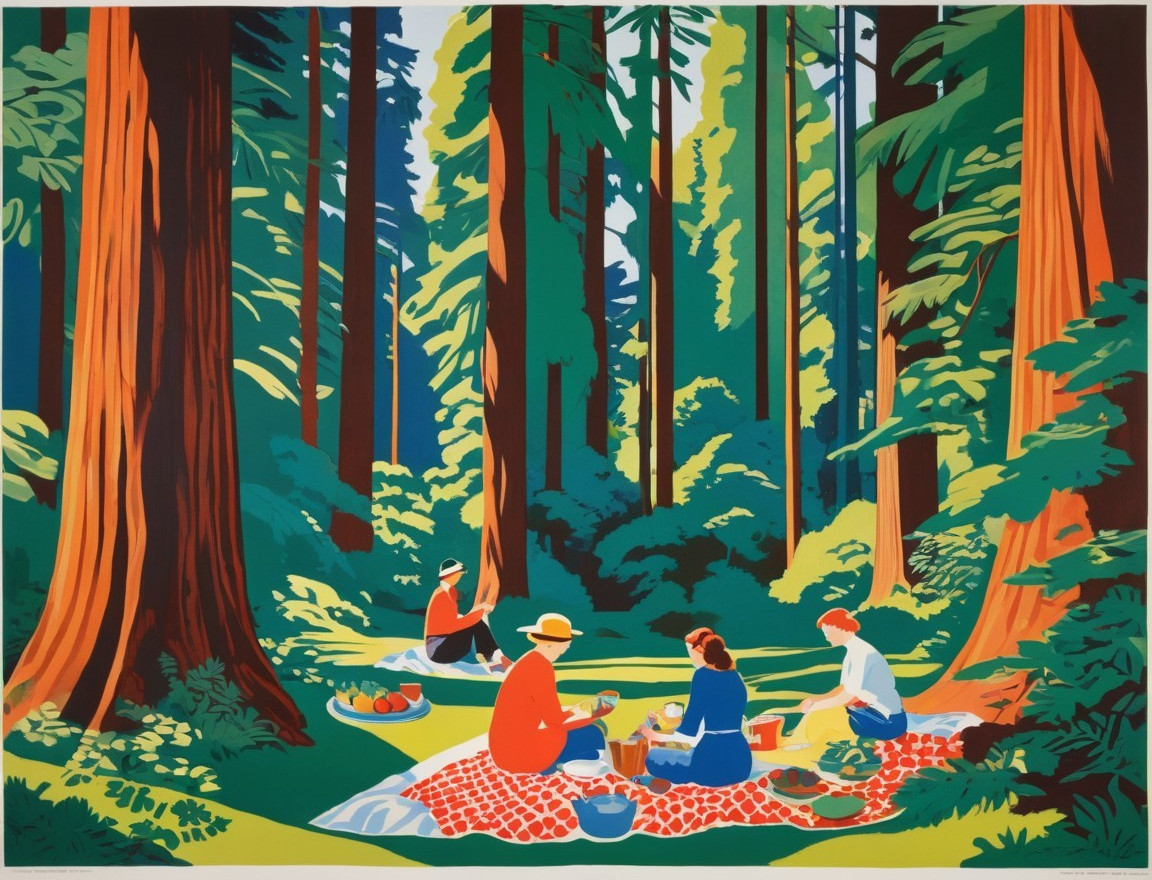 Picnic in a Lush Redwood Forest Setting