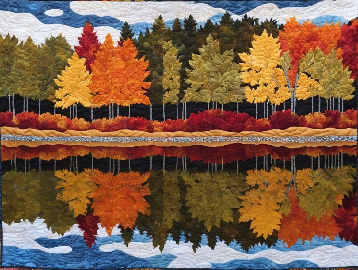 Vibrant Autumn Landscape in Quilted Artwork