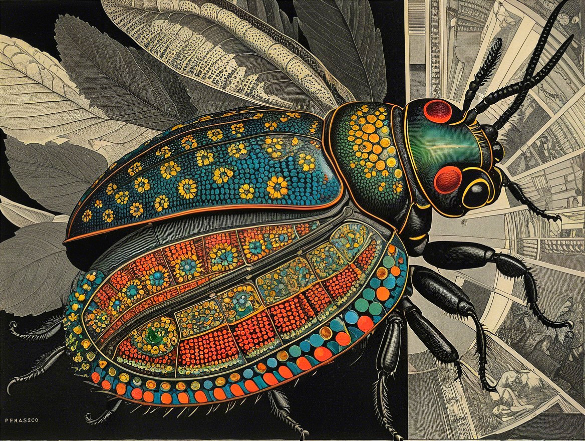Vividly Designed Beetle with Floral Patterns and Colors