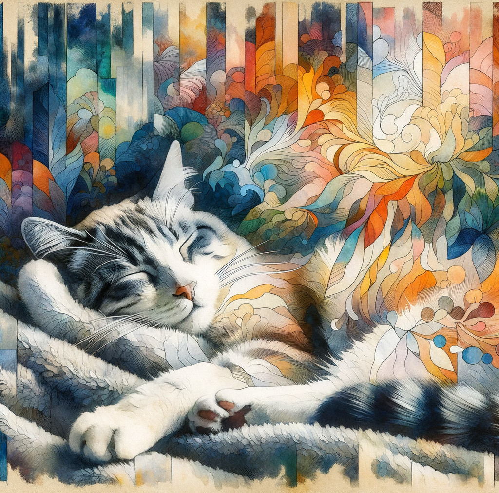Sleeping Cat on Vibrant Abstract Floral Background