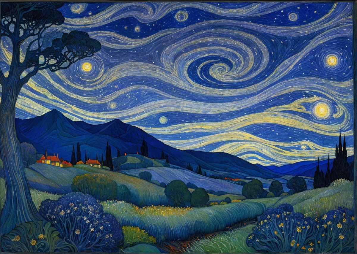 Vibrant Night Sky with Stars and Tranquil Landscape