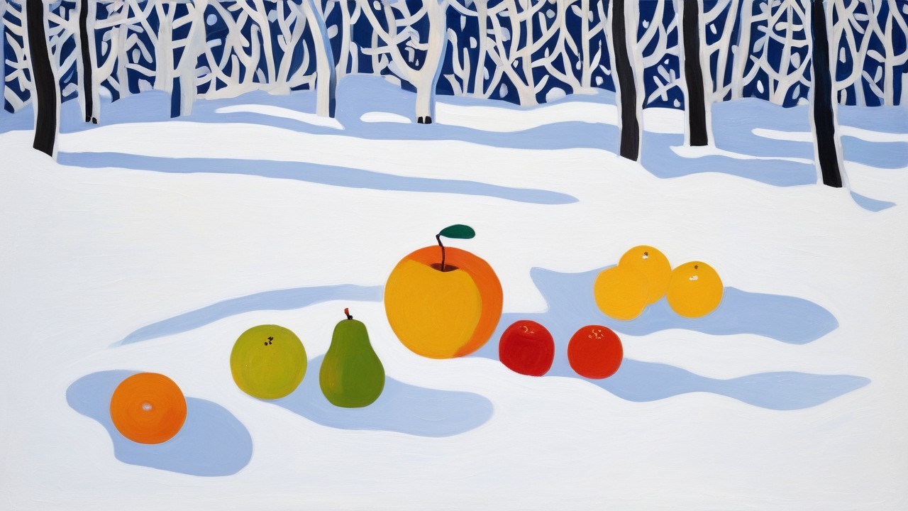 Vibrant Fruits in a Serene Winter Landscape