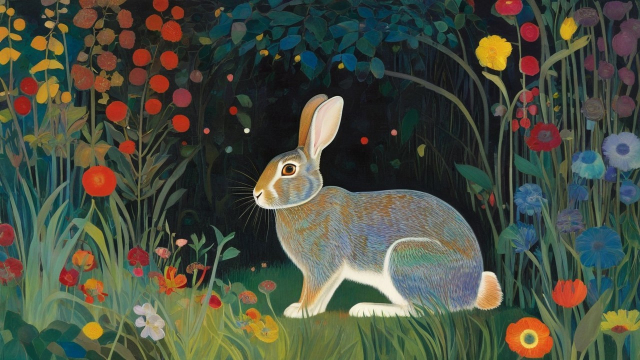 Serene Rabbit in a Colorful Flower Garden