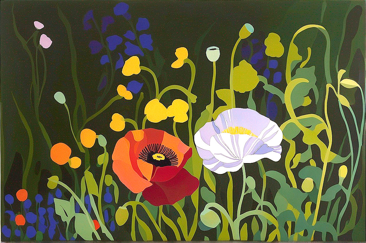 Vibrant Flower Illustration on Dark Background