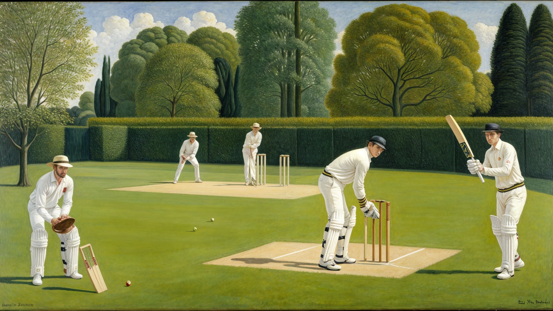 Classic Cricket Match in a Lush Green Setting