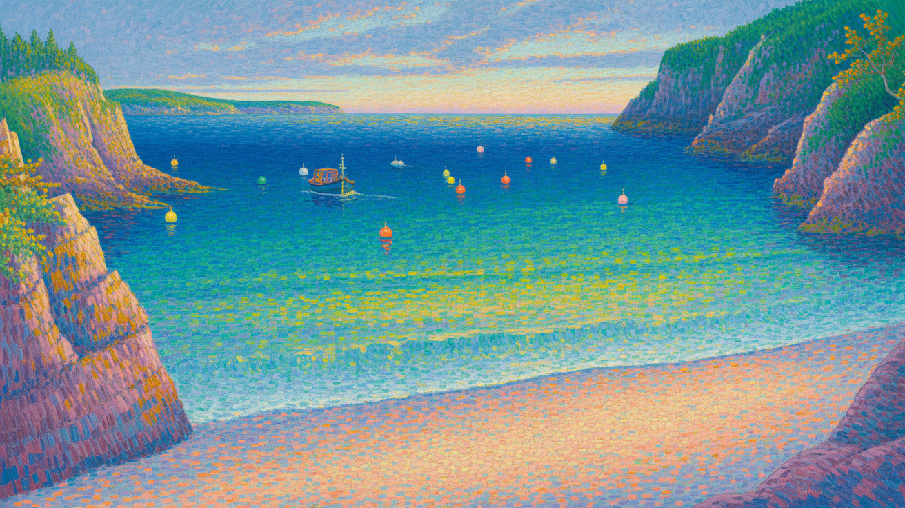 Serene Coastal Scene with Pastel Sunset and Boat