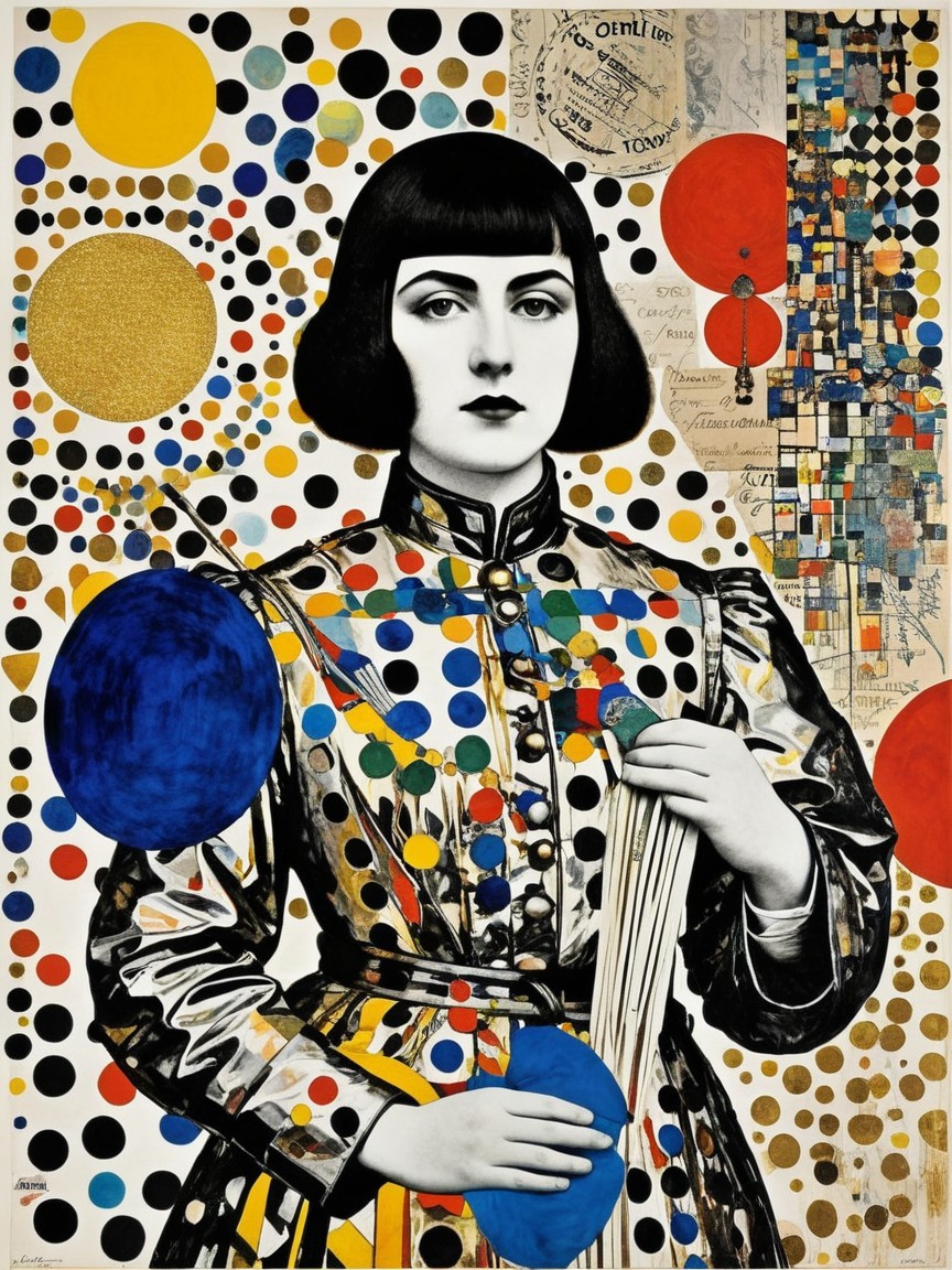 Woman in Metallic Coat Against Abstract Background