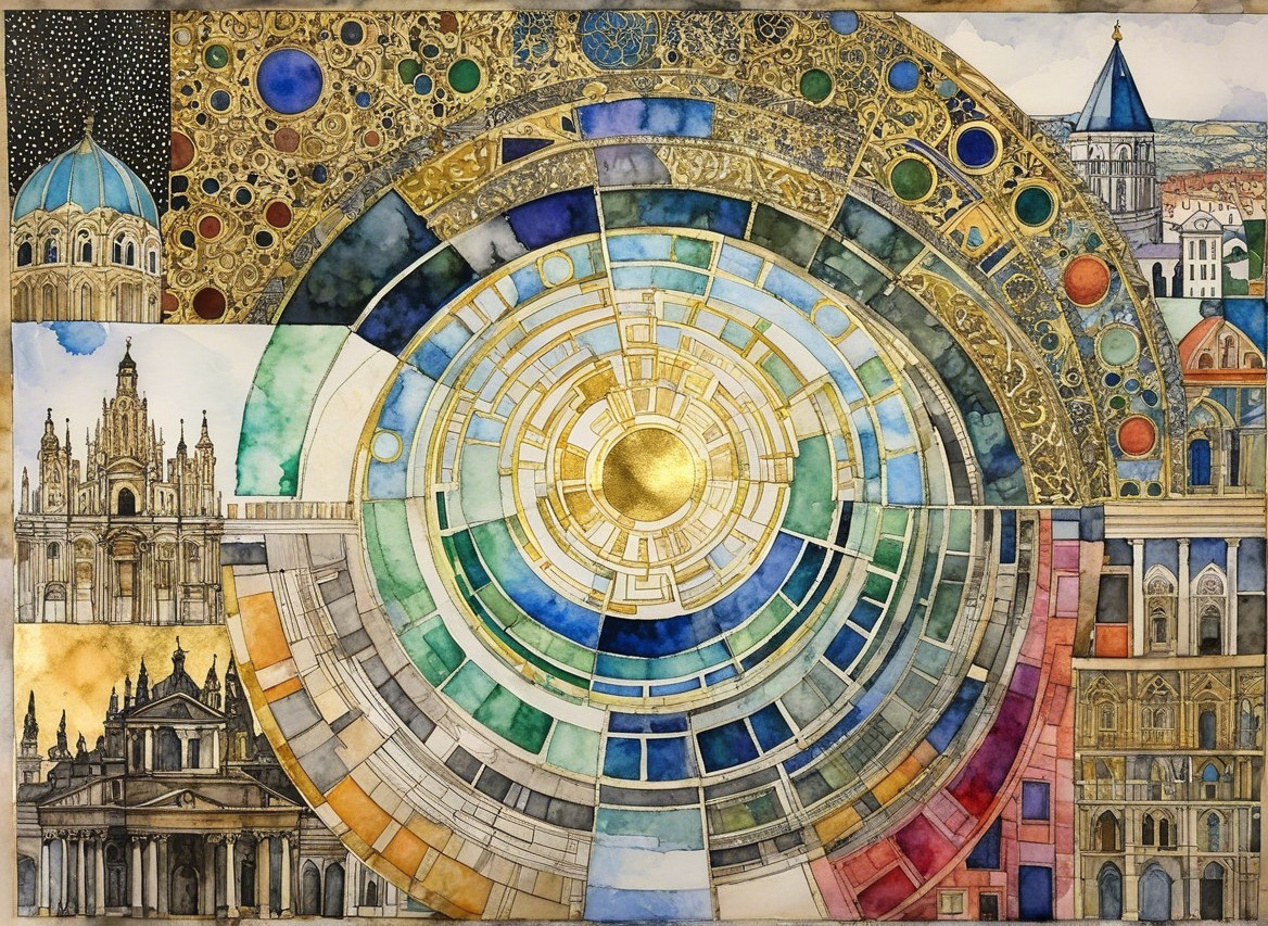 Vibrant Geometric Design with Gold and Earth Tones