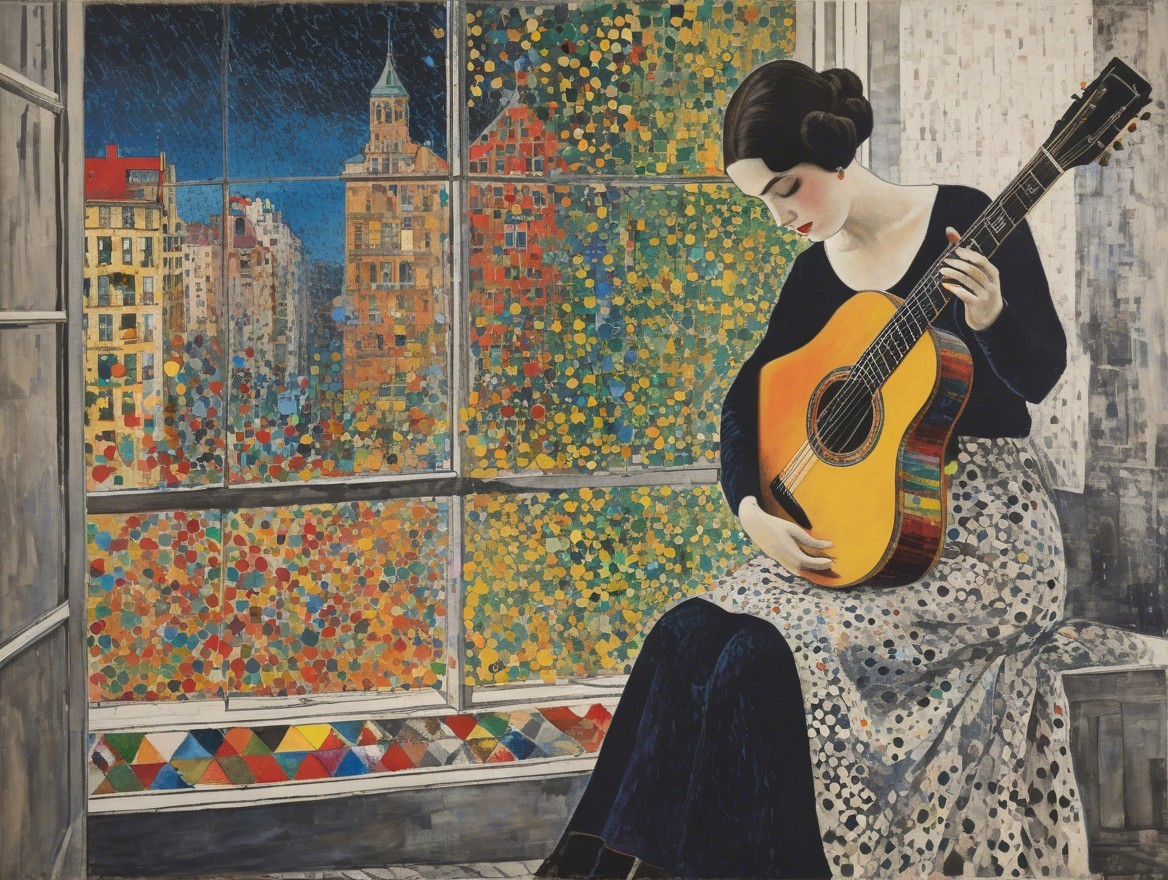 Serene Woman Playing Guitar by Autumn Window