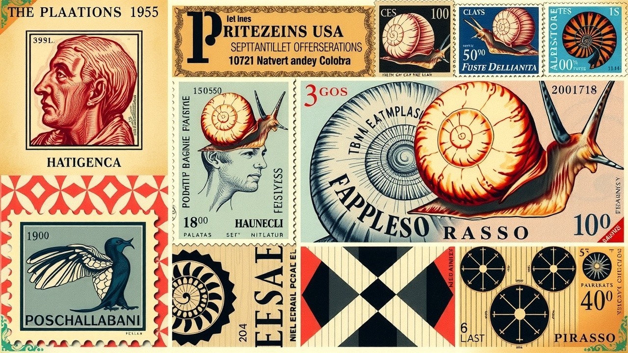 Vintage Stamp and Label Collage with Intricate Designs