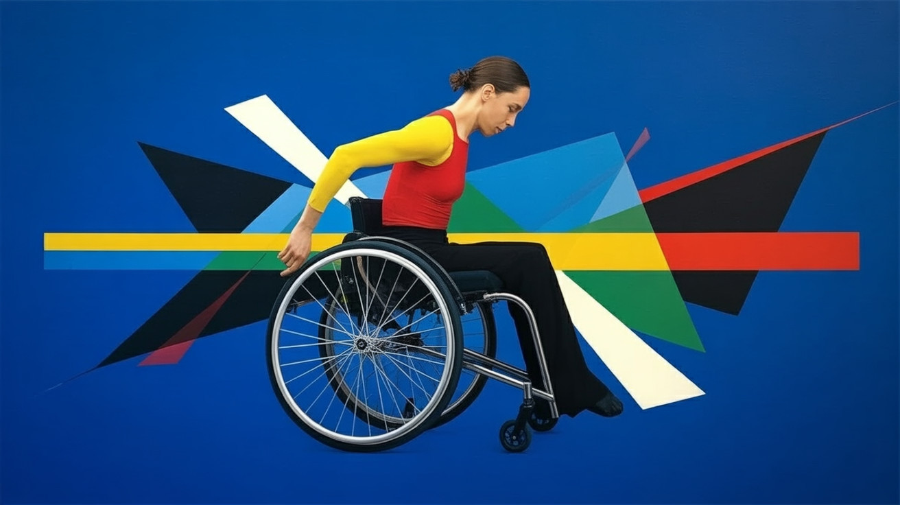 Mural Depicting Woman in Wheelchair Against Blue Background