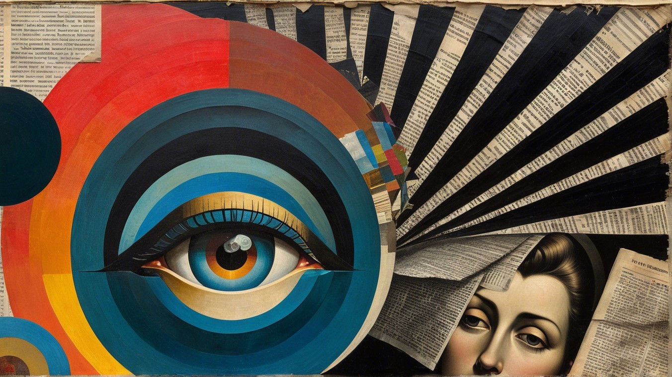Surreal Artwork with Colorful Eye and Abstract Shapes