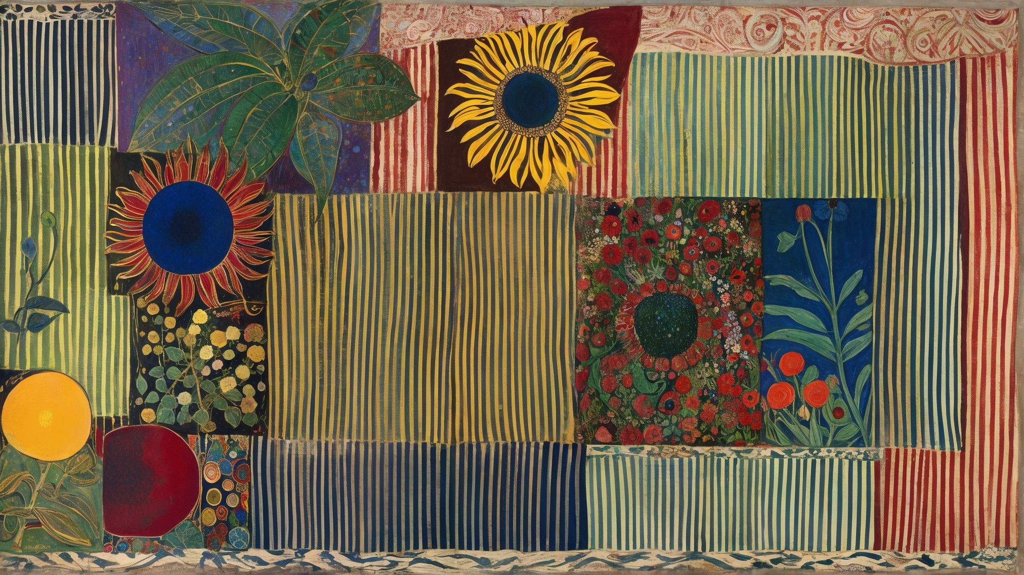 Vibrant Abstract Collage with Sunflowers and Patterns