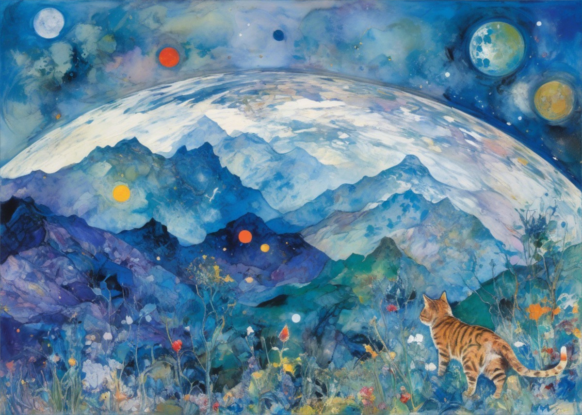 Majestic Landscape with Mountains and Celestial Elements