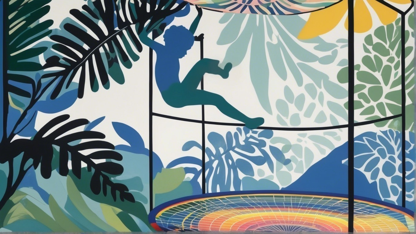 Vibrant Child Climbing Frame with Colorful Background