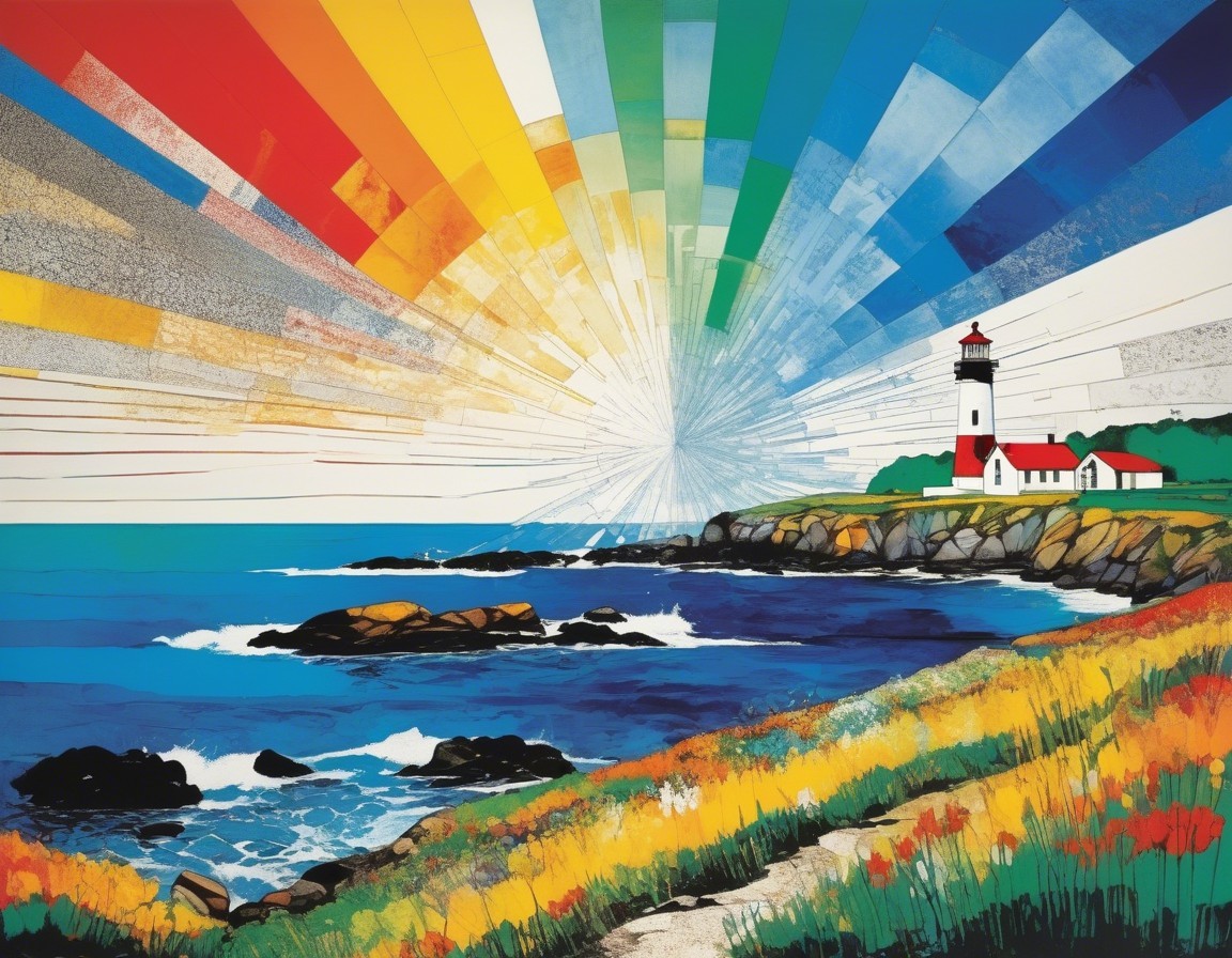 Coastal Scene with Lighthouse and Vibrant Sunset