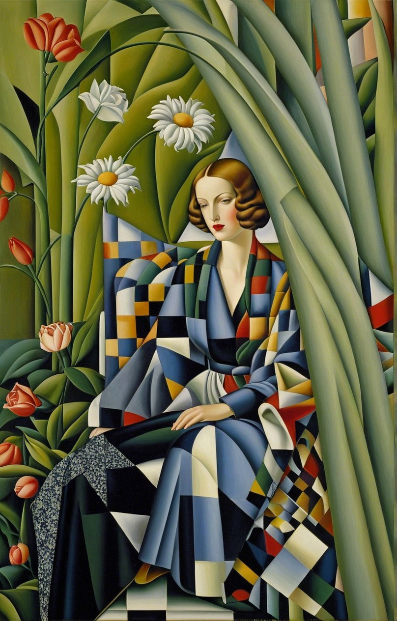 Woman in Patterned Robe Surrounded by Vibrant Flowers