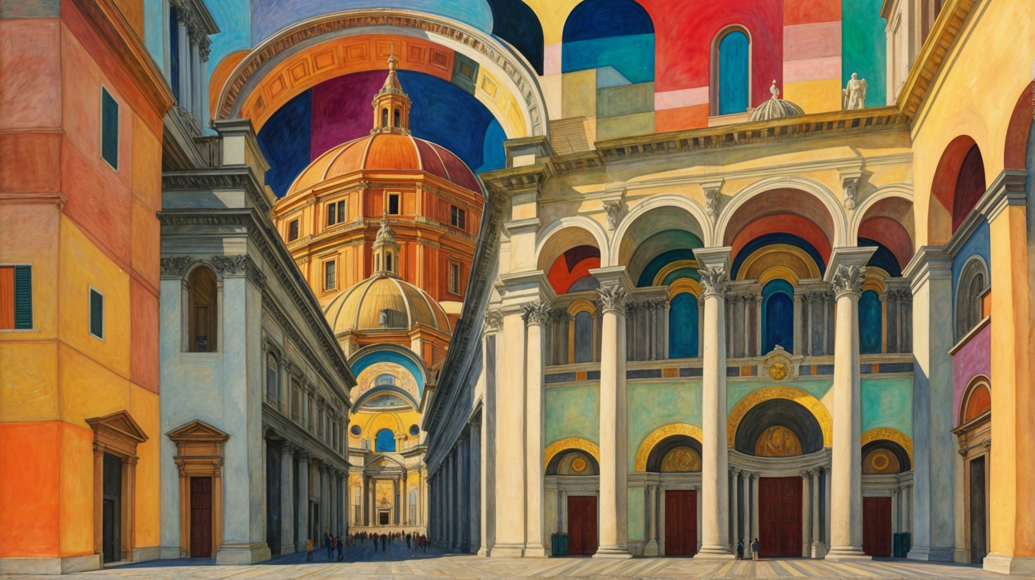 Vibrant Architectural Landscape with Surreal Elements