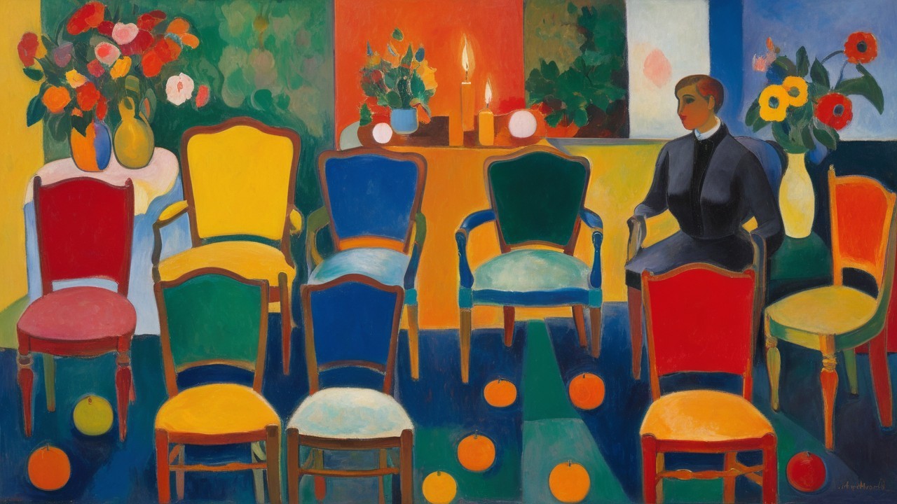 Cubist Oil Painting of a Woman in a Colorful Room