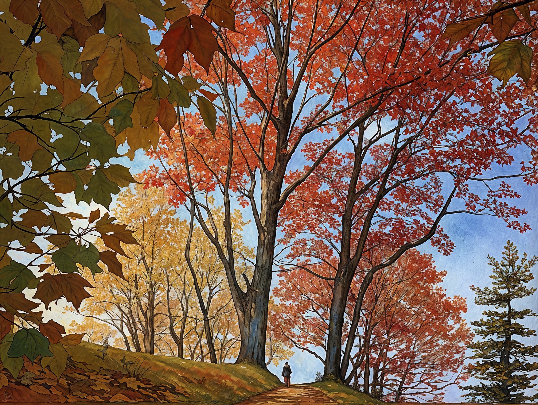 Autumn Landscape with Colorful Trees and Pathway