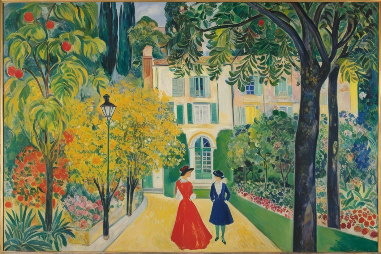 Elegant Women in Vibrant Garden Setting