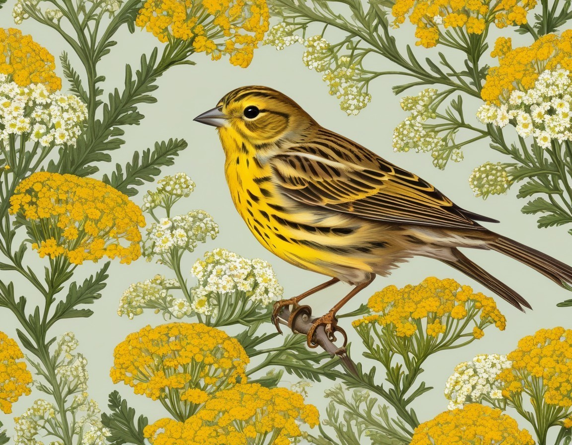 Vibrant Yellow Bird Amid White and Yellow Flowers