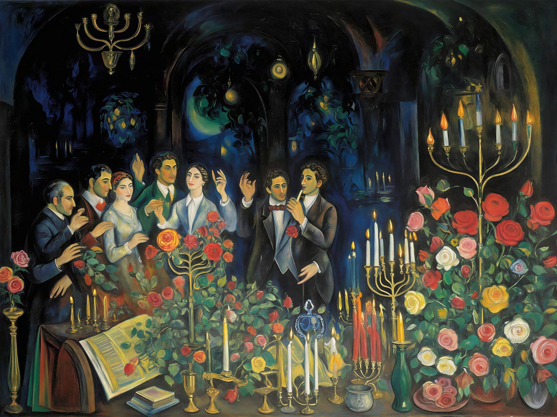 Expressionistic Oil Painting of People at a Table