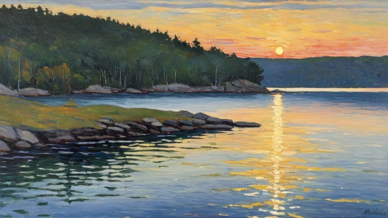 Tranquil Sunset Landscape Over Calm Water
