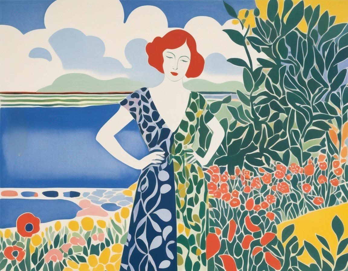 Stylized Woman in Vibrant Floral Landscape