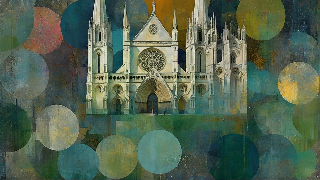 Abstract Gothic Cathedral with Colorful Background