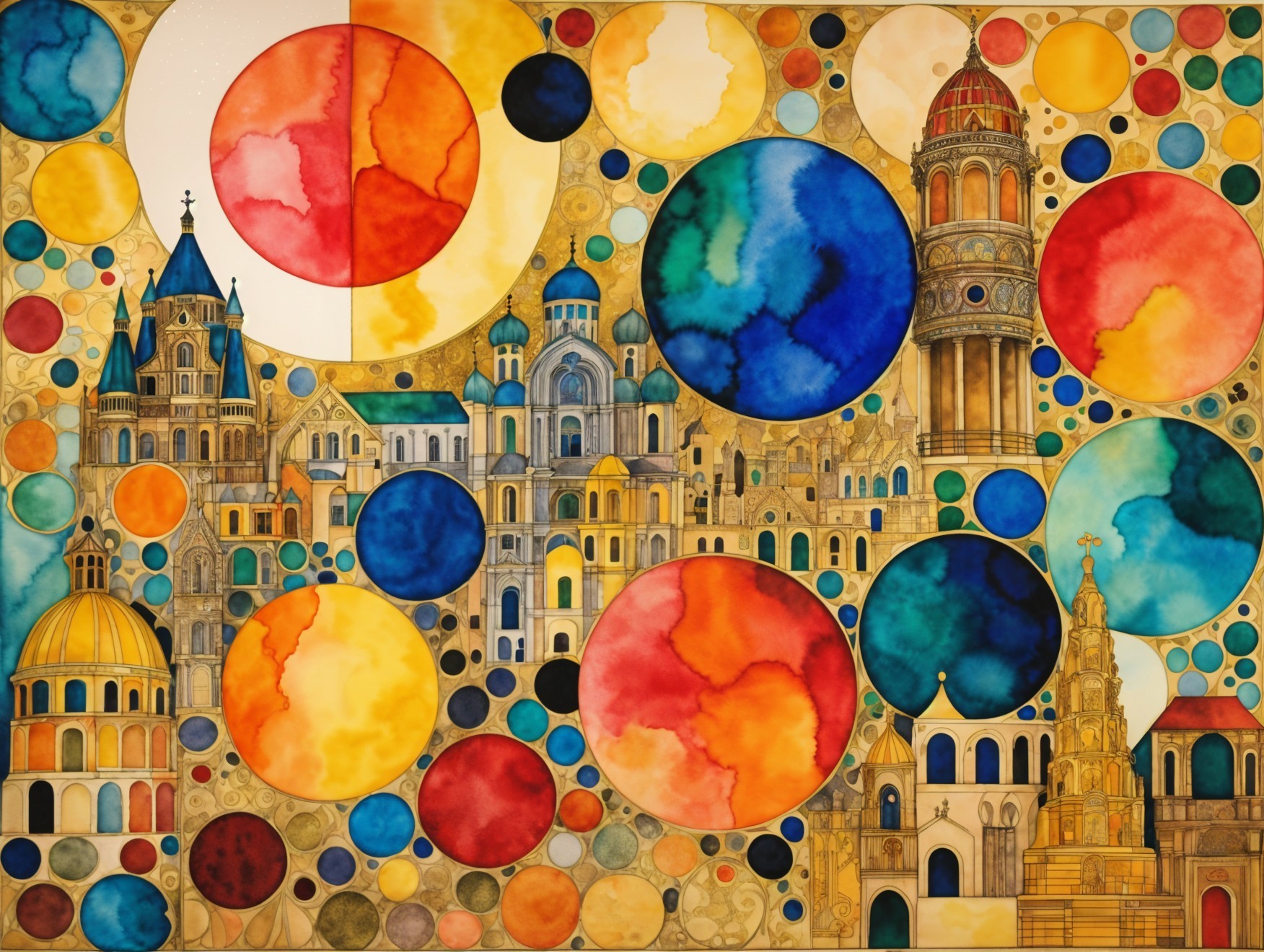 Vibrant Abstract Cityscape with Colorful Circles