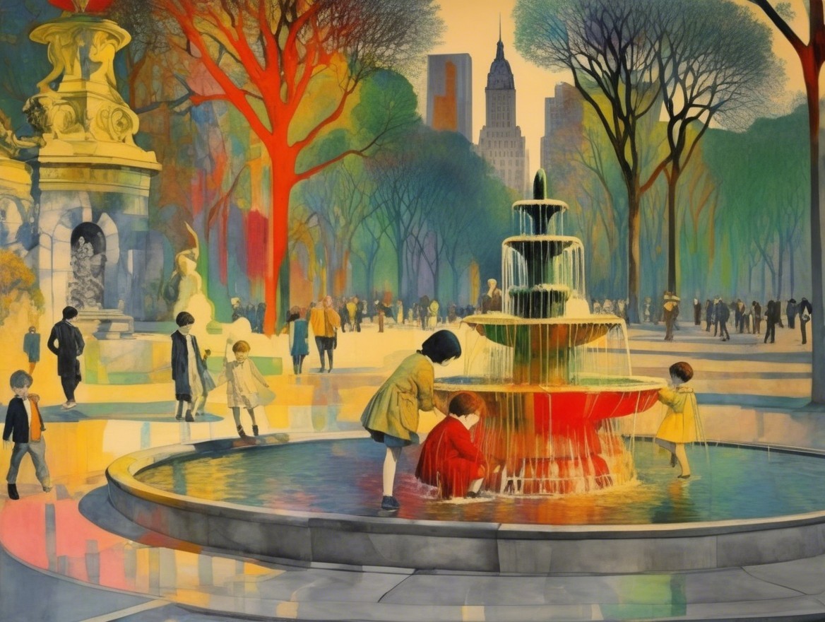 Vibrant Park Scene with Children and Autumn Colors
