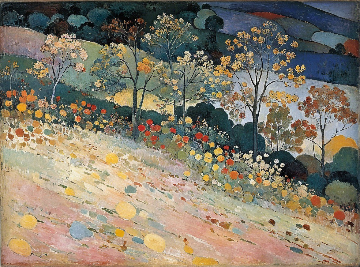 Vibrant Landscape with Colorful Flowers and Hills