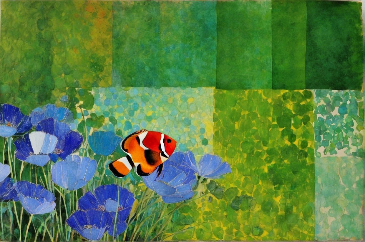 Vibrant Underwater Scene with Clownfish and Flowers