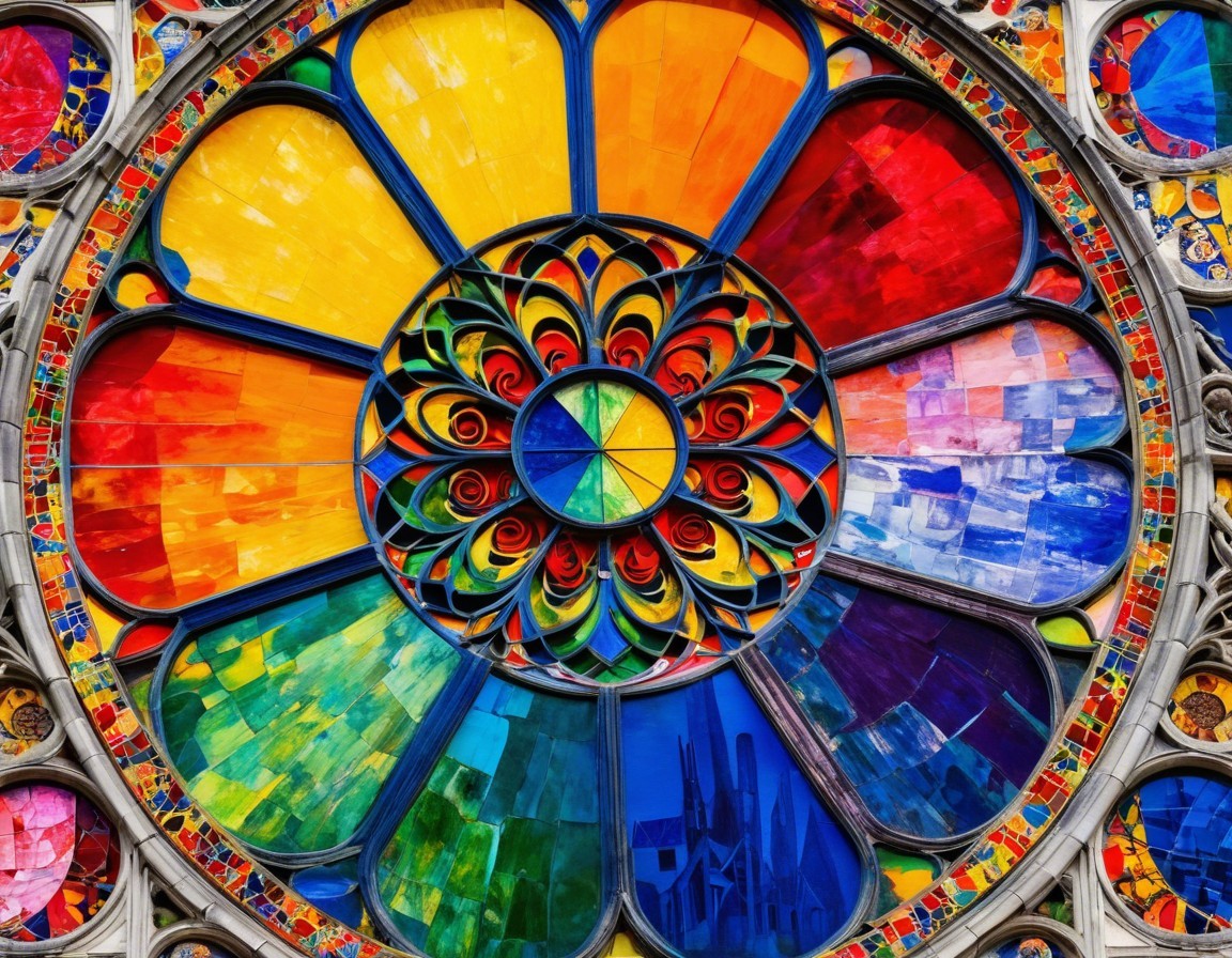 Vibrant Stained Glass Window with Floral Design