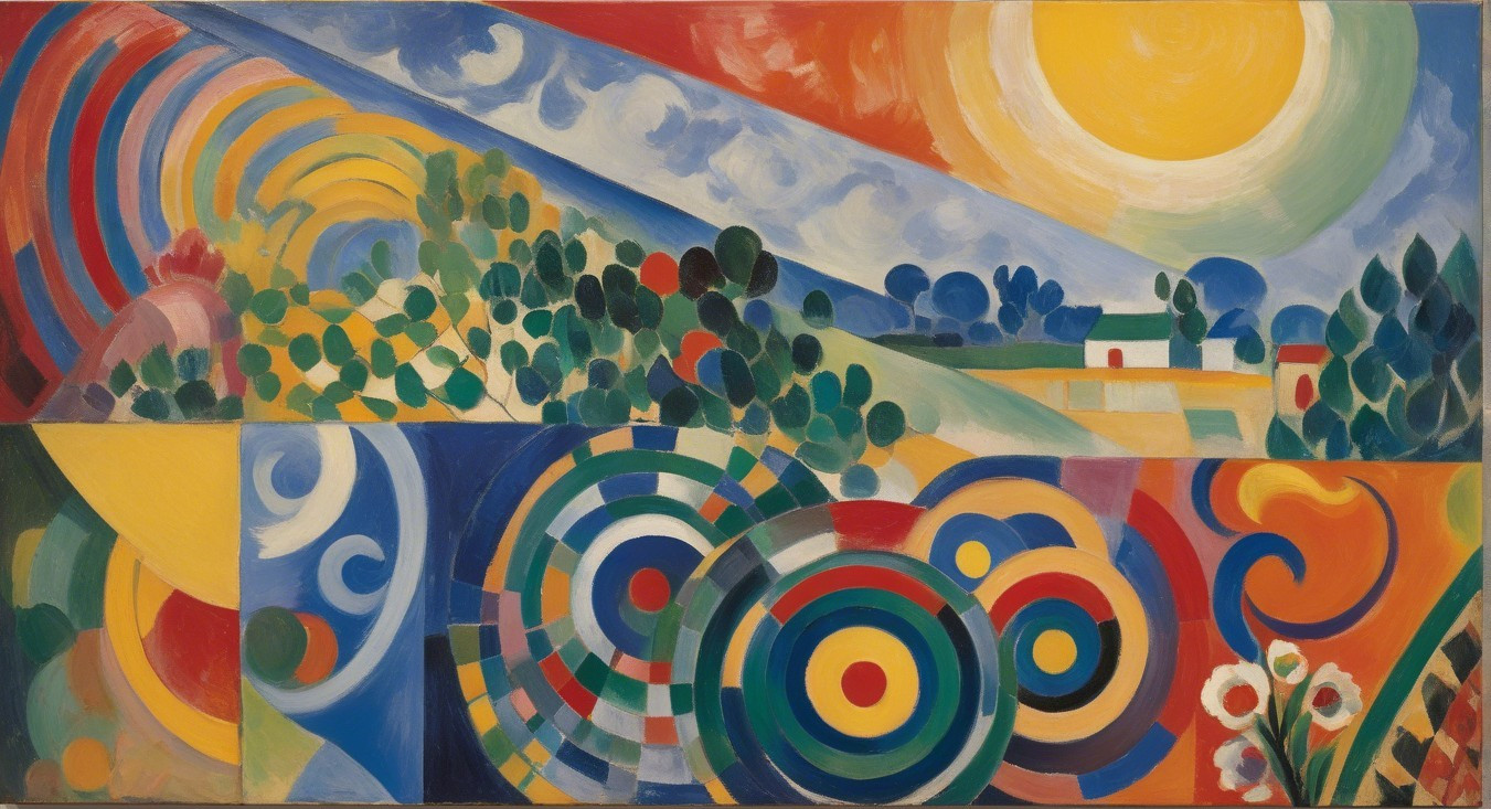 Vibrant Abstract Landscape with Bold Colors and Shapes