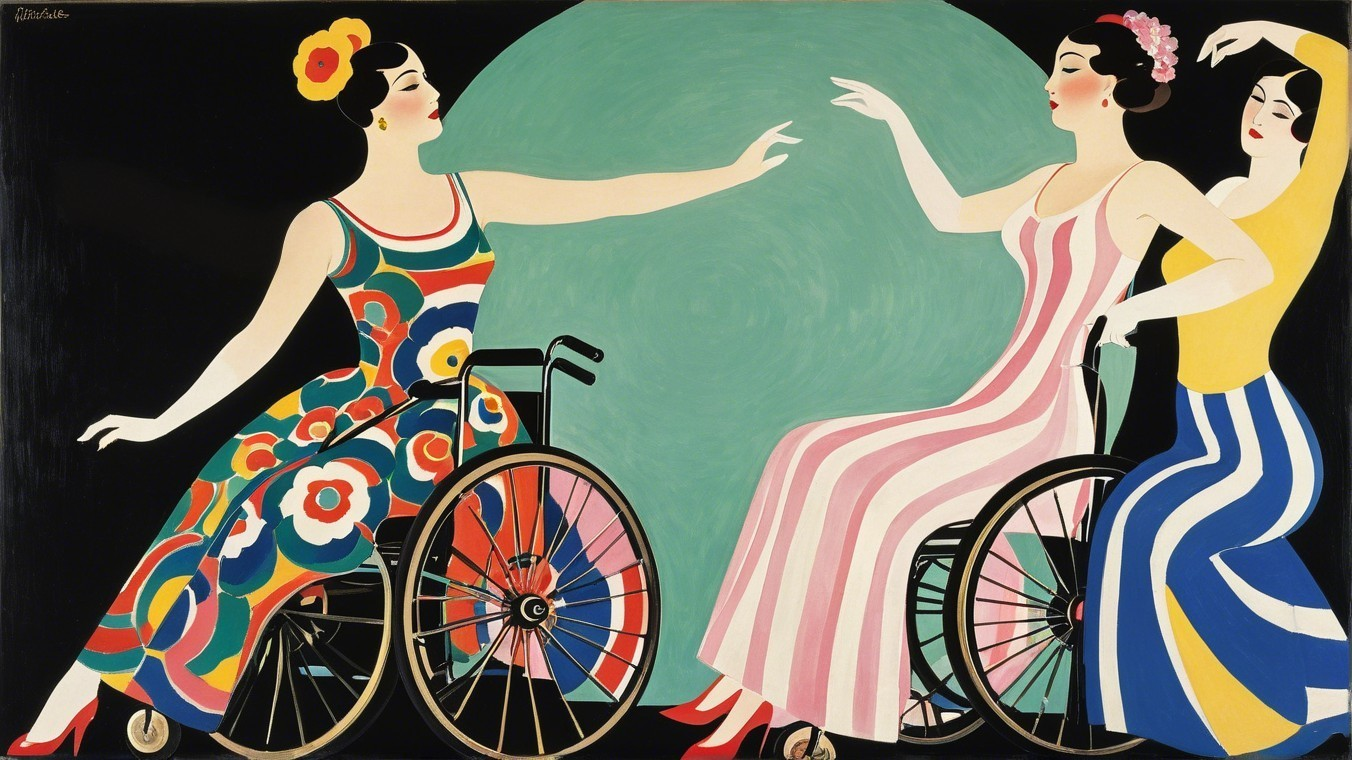 Stylish Women in Colorful Dresses in Wheelchairs