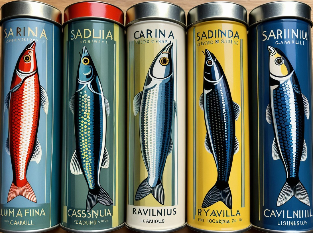 Elegant Tin Cans with Illustrated Fish Designs