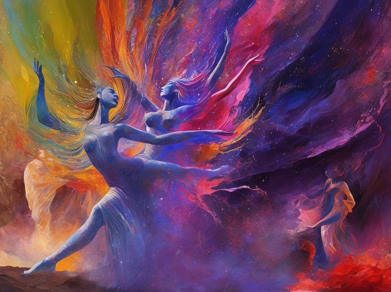 Vibrant Abstract Painting of Celestial Dancers