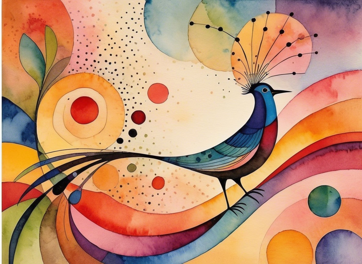 Vibrant Watercolor Painting of a Stylized Peacock