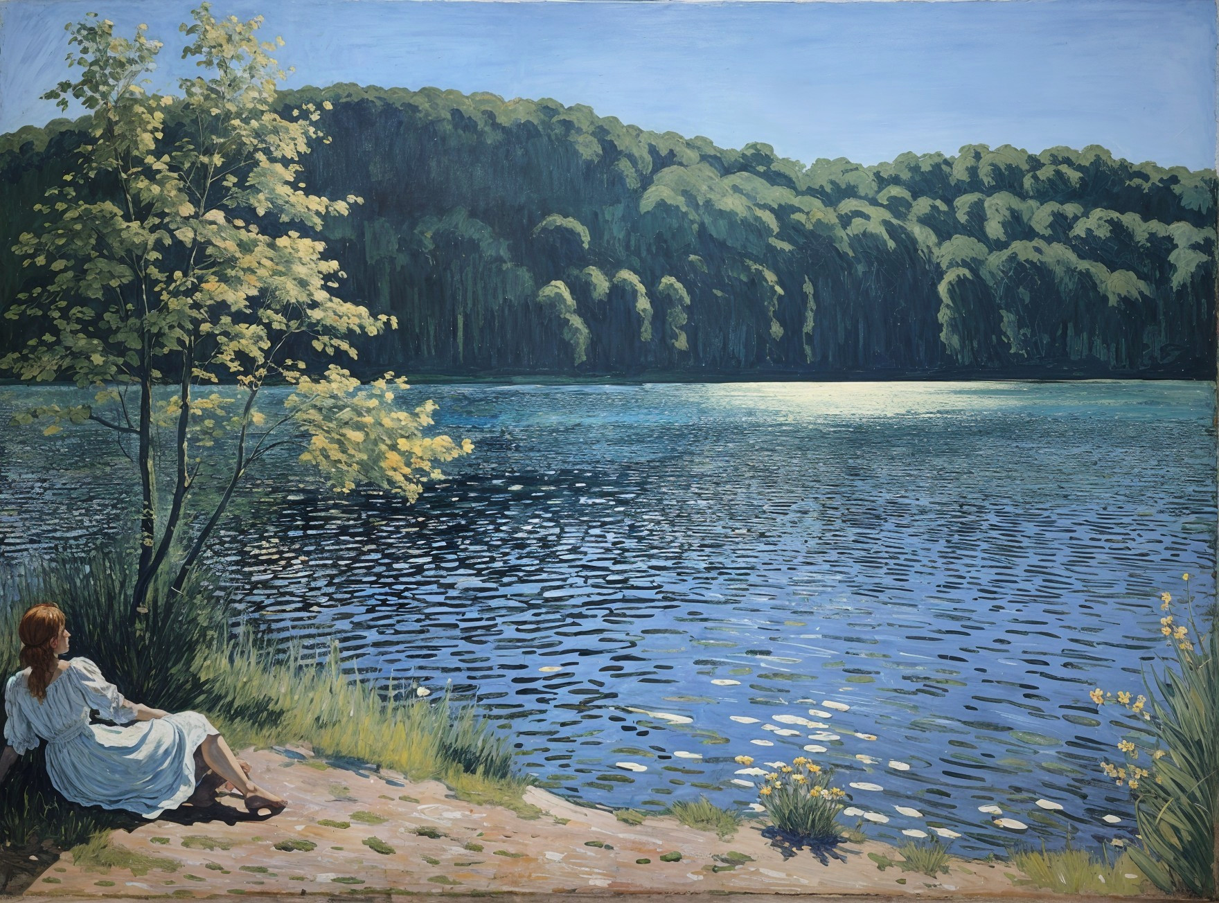 Tranquil Lake Surrounded by Lush Green Forest Landscape