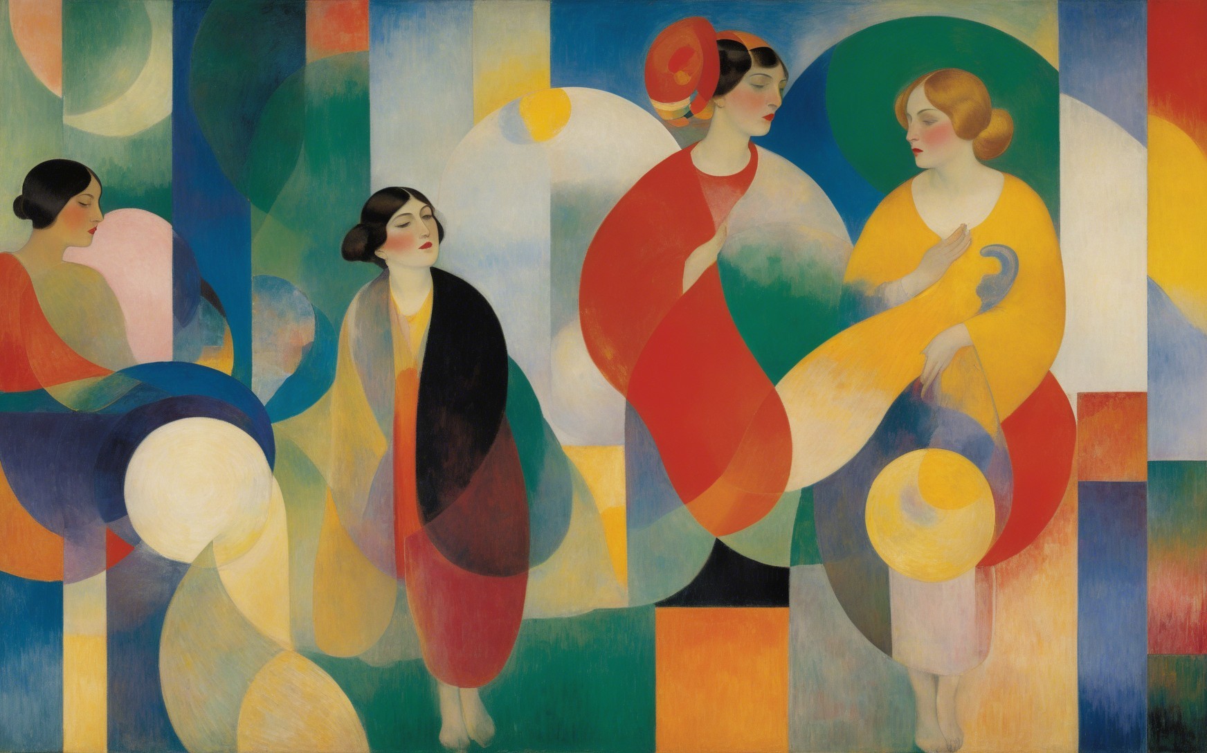 Semi-Abstract Oil Painting of Women in Vibrant Colors