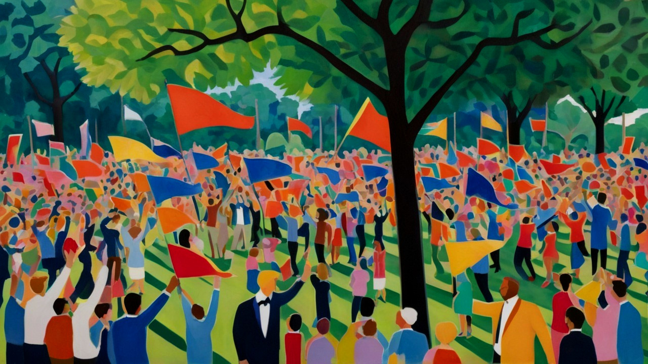 Vibrant Outdoor Crowd in a Green Park Celebration