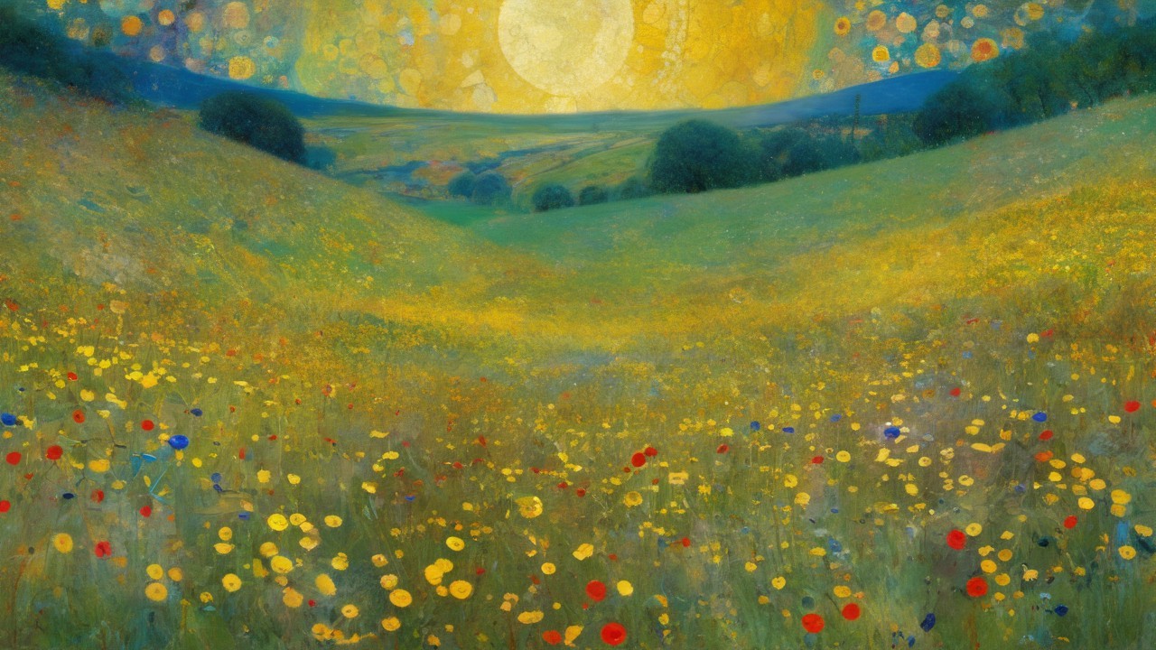Vibrant Landscape of Wildflowers and Rolling Hills