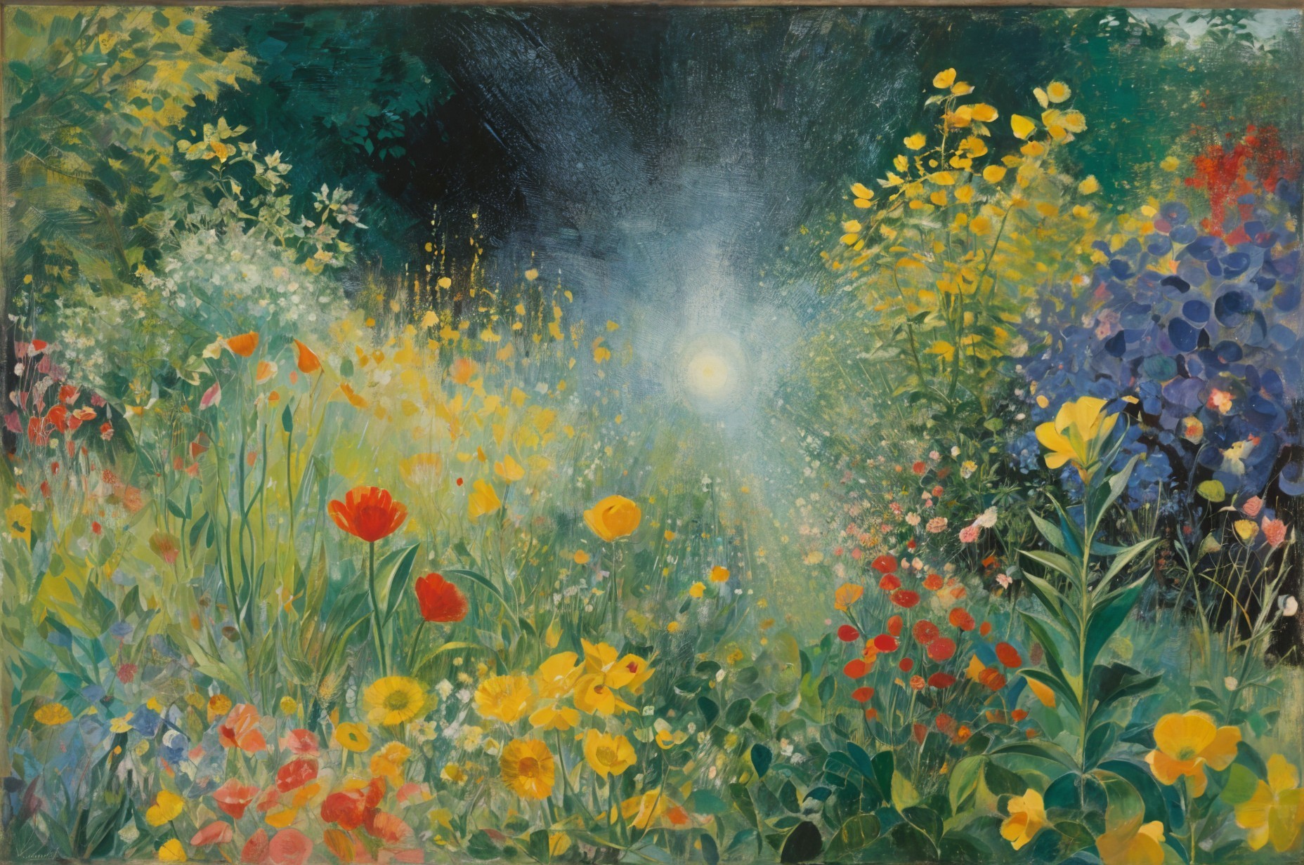 Vibrant Landscape with Colorful Flowers and Tranquility