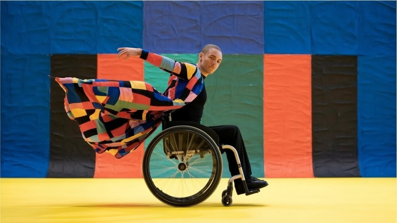 Dancer in Wheelchair Performs on Vibrant Yellow Stage