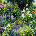 Vibrant Garden Scene with Colorful Flowers and Greenery