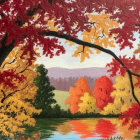 Vibrant Autumn Landscape with Colorful Foliage and Water