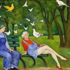 Women in a Serene Park Surrounded by Nature