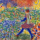 Brightly Colored Abstract Cat in Swirling Patterns